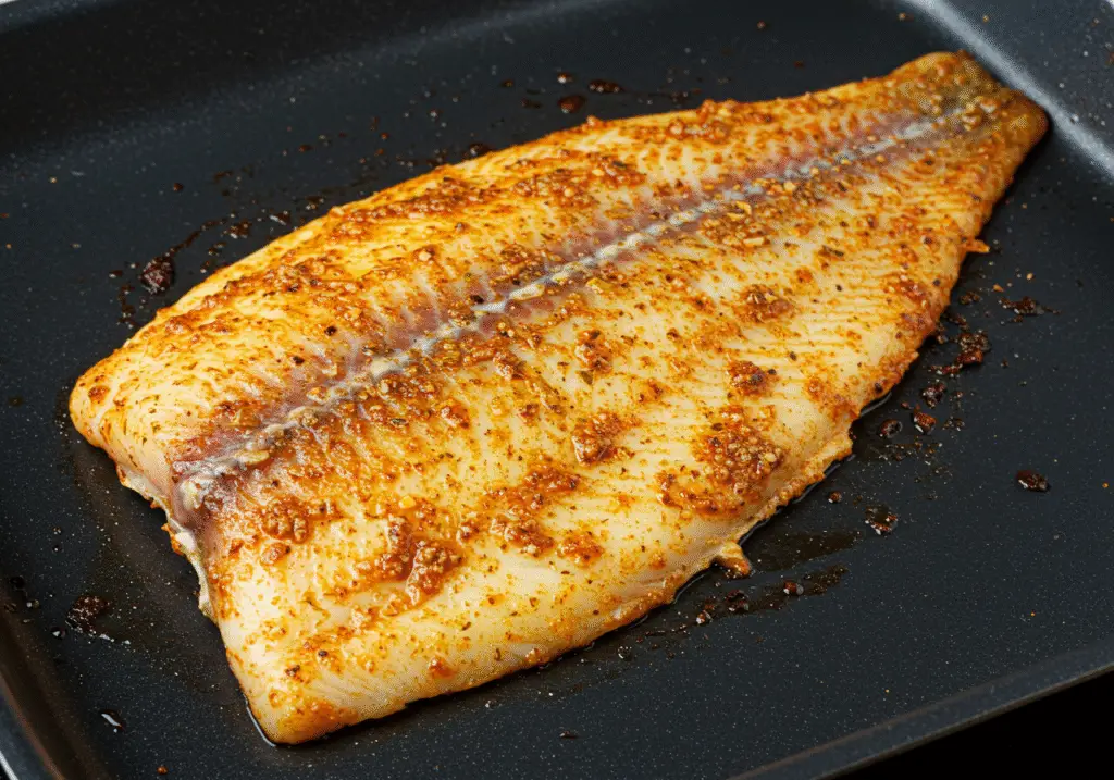 Tilapia ready on a broiling pan in the kitchen, prepared for broiling.