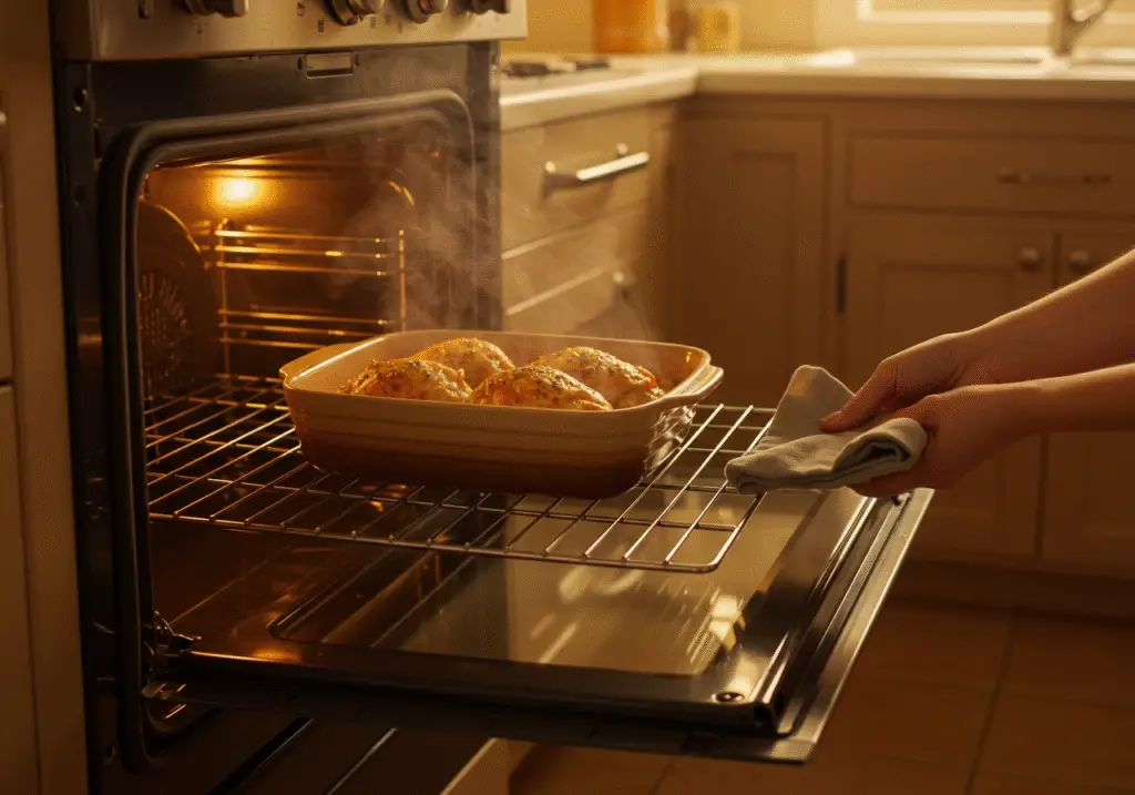Baking Chicken Chesapeake to perfection in a warm kitchen, showcasing its rich flavors and ingredients.