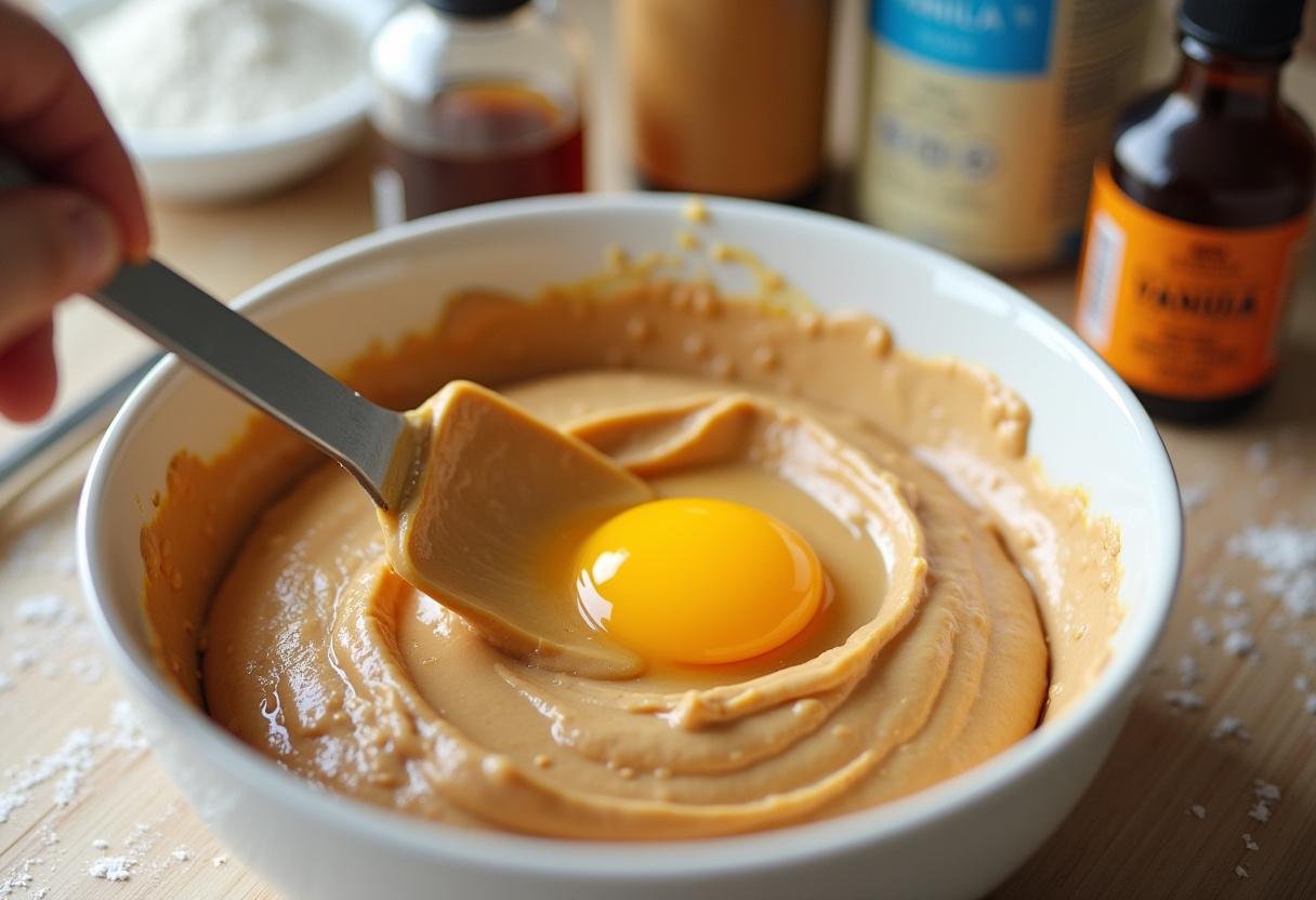 Incorporating an egg into the peanut butter cookie dough for Air Fryer Peanut Butter Cookies.