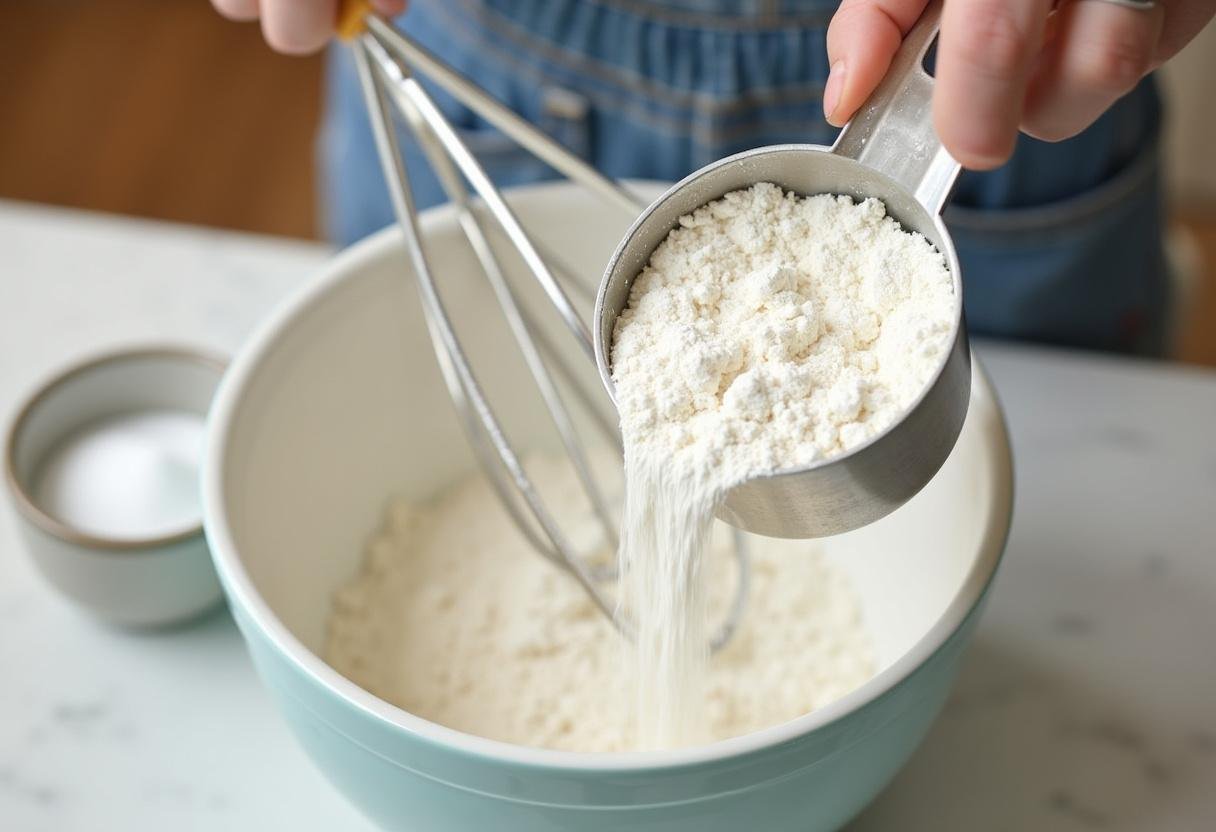 Adding flour to the peanut butter cookie mixture for an Air Fryer recipe.
