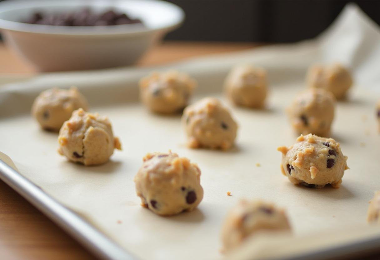 Rolled Almond Butter Energy Balls placed on a tray, ready to chill.
