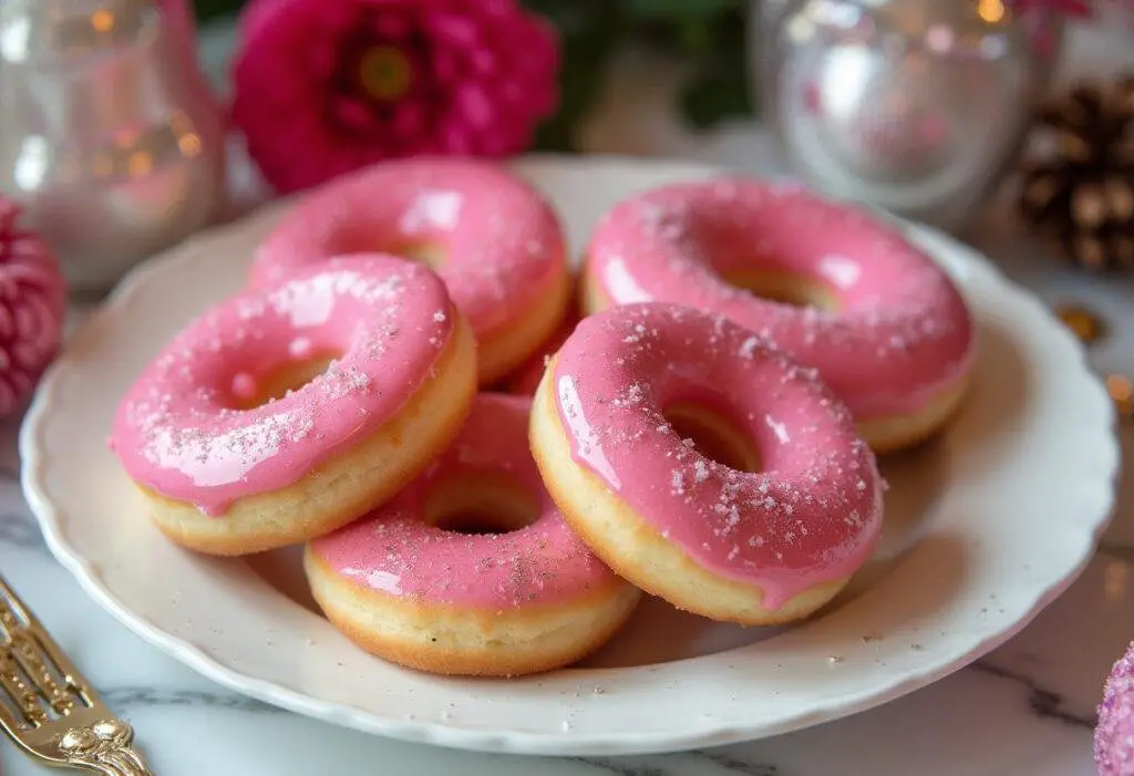 Delicious Barbie's Glam Glitter Donuts with sparkly glaze, perfect for a glamorous dessert table.