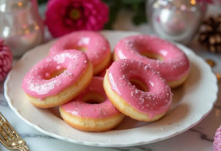 Delicious Barbie's Glam Glitter Donuts with sparkly glaze, perfect for a glamorous dessert table.