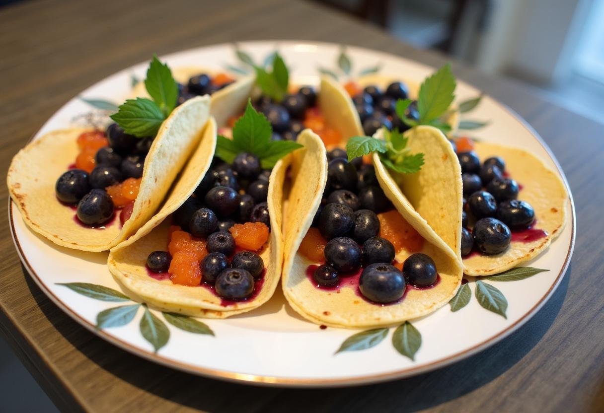Finished Blueberry Cheesecake Tacos served on a platter, perfect for dessert lovers.