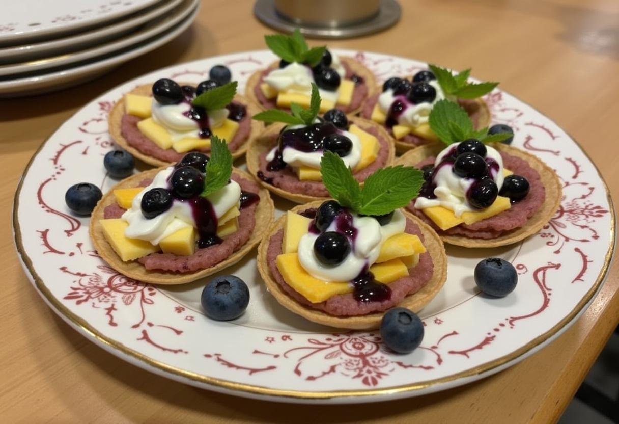 Finished Blueberry Cheesecake Tacos served on a platter, perfect for dessert lovers.
