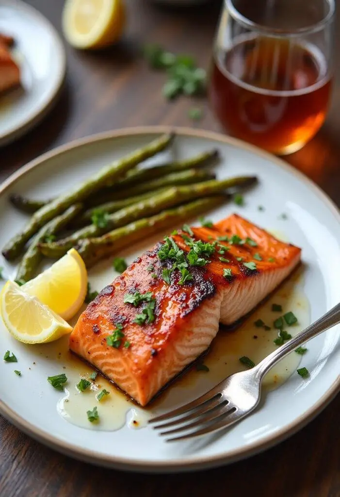 Completed Bold Bourbon Maple Glazed Salmon dish, elegantly presented for a delicious meal.