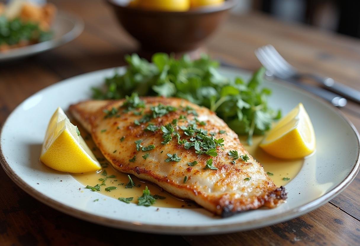 Perfectly broiled tilapia garnished with herbs and lemon, ideal for a delicious meal.