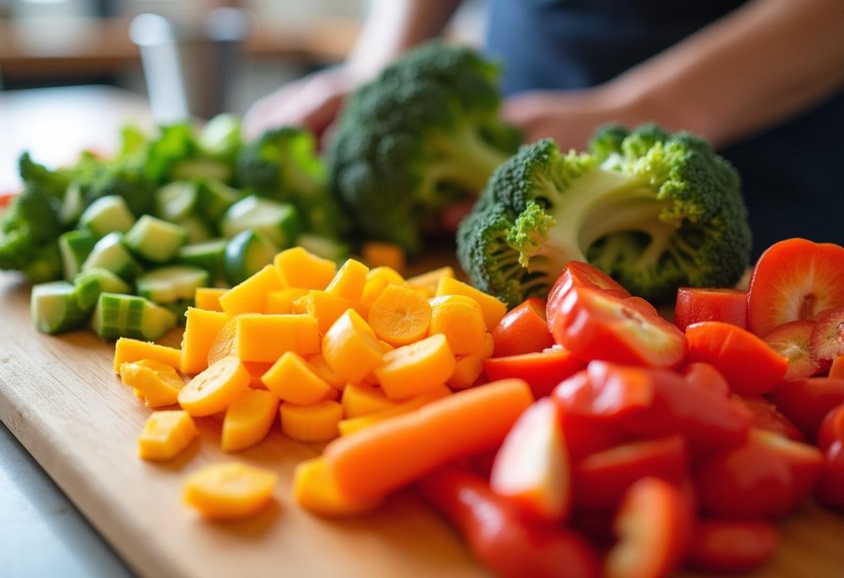 Preparation of fresh vegetables for Cashew Chicken Stir-Fry recipe.