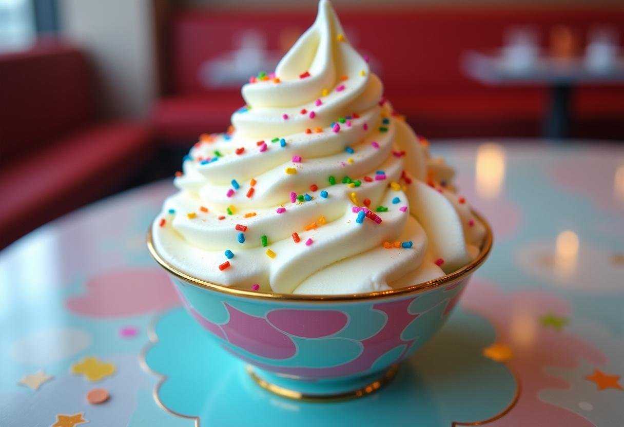 Finished Celestial Cream Cloud Ice Cream with vibrant colors and decorations, ideal for a joyful dessert experience.