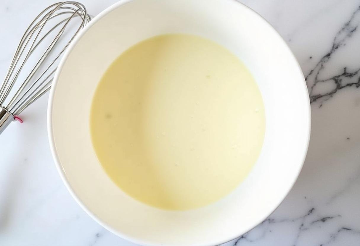 Heavy cream and vanilla extract in a mixing bowl, preparing for Celestial Cream Cloud Ice Cream.
