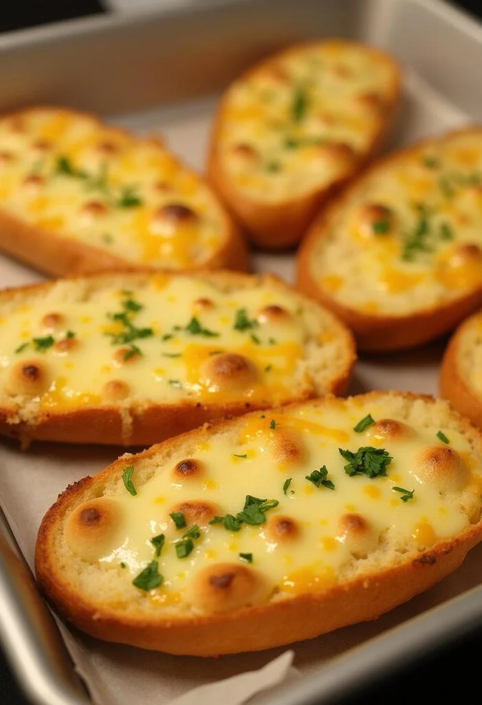Delicious Cheesy Garlic Bread Extravaganza with melted cheese and garlic flavor, perfect as a side dish.