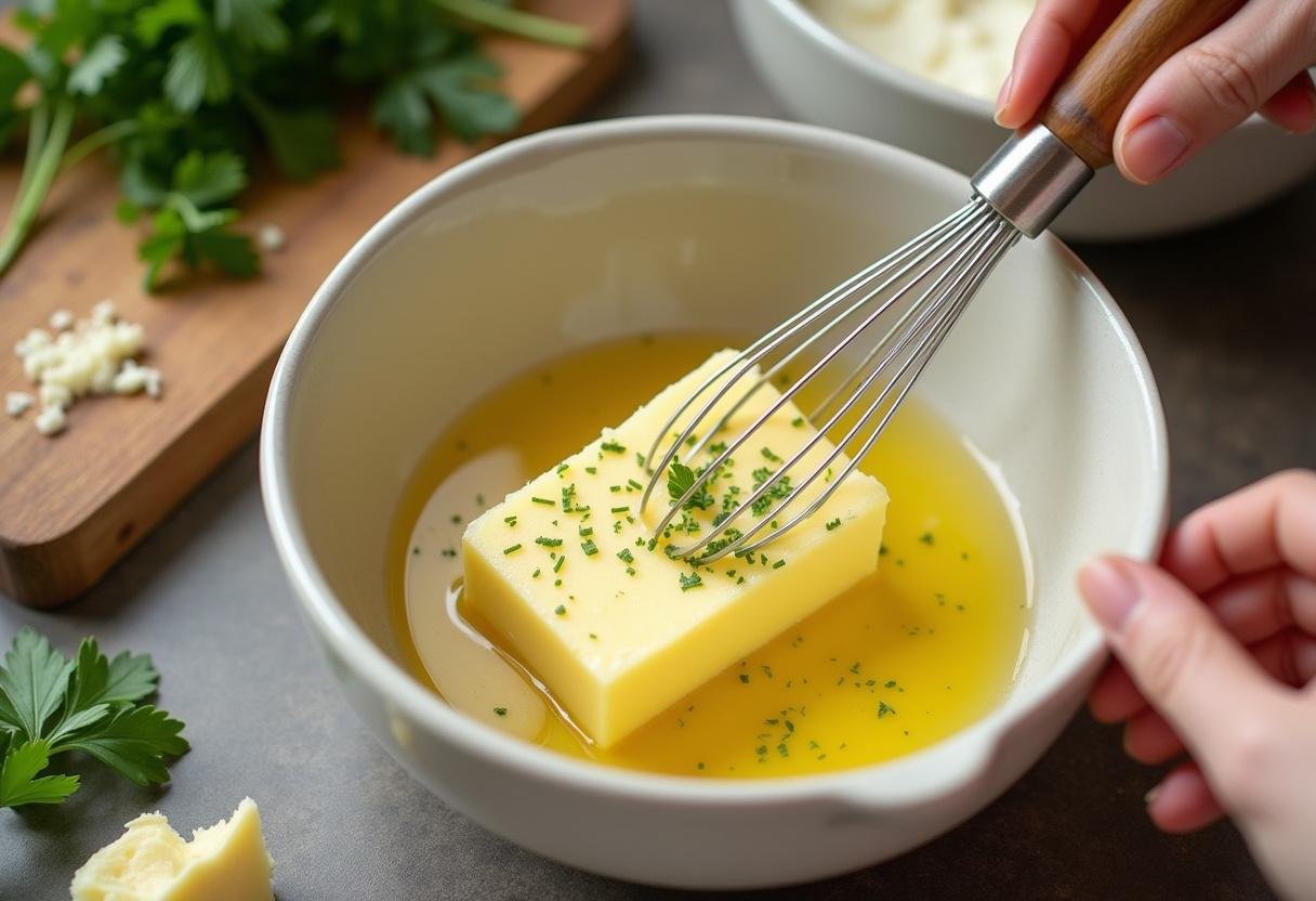 Mixing melted butter with minced garlic for Cheesy Garlic Bread Extravaganza.