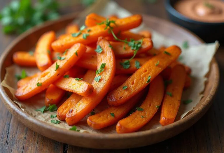 Crispy air fryer sweet potato fries served on a platter with dipping sauce, perfect for any occasion.