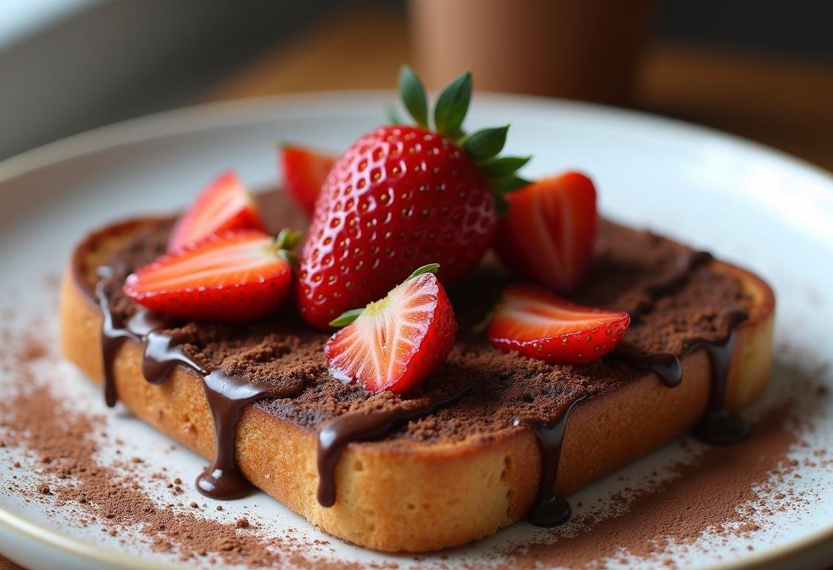 A luscious plate of decadent peanut butter chocolate toast, irresistible and perfect for dessert or breakfast.