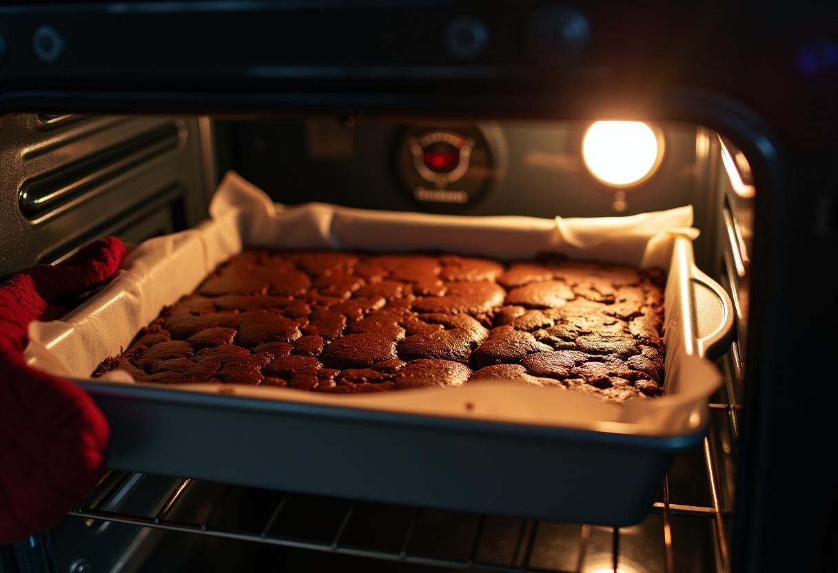 Preparing to bake Doctor Strange's Mystic Arts Swirl Brownies in the oven.