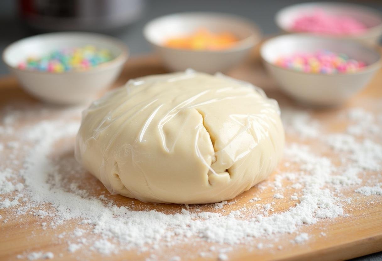 Chilled sugar cookie dough wrapped up, ready for rolling out for Easter Sugar Cookies.