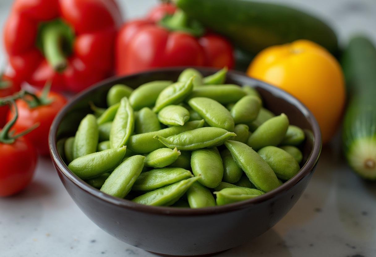 Fresh shelled edamame beans ready to be used in a refreshing salad.