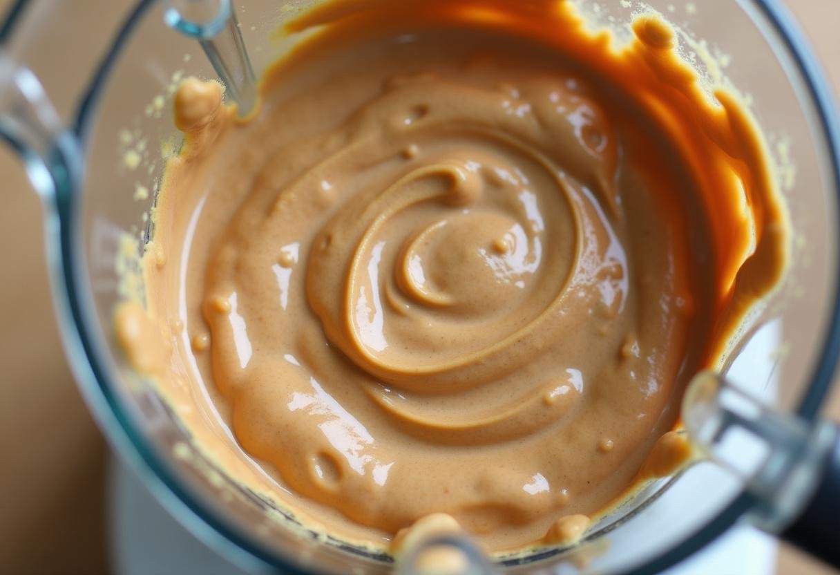 Blending ingredients for a delicious Epic Peanut Butter Chocolate Milkshake to achieve a smooth consistency.