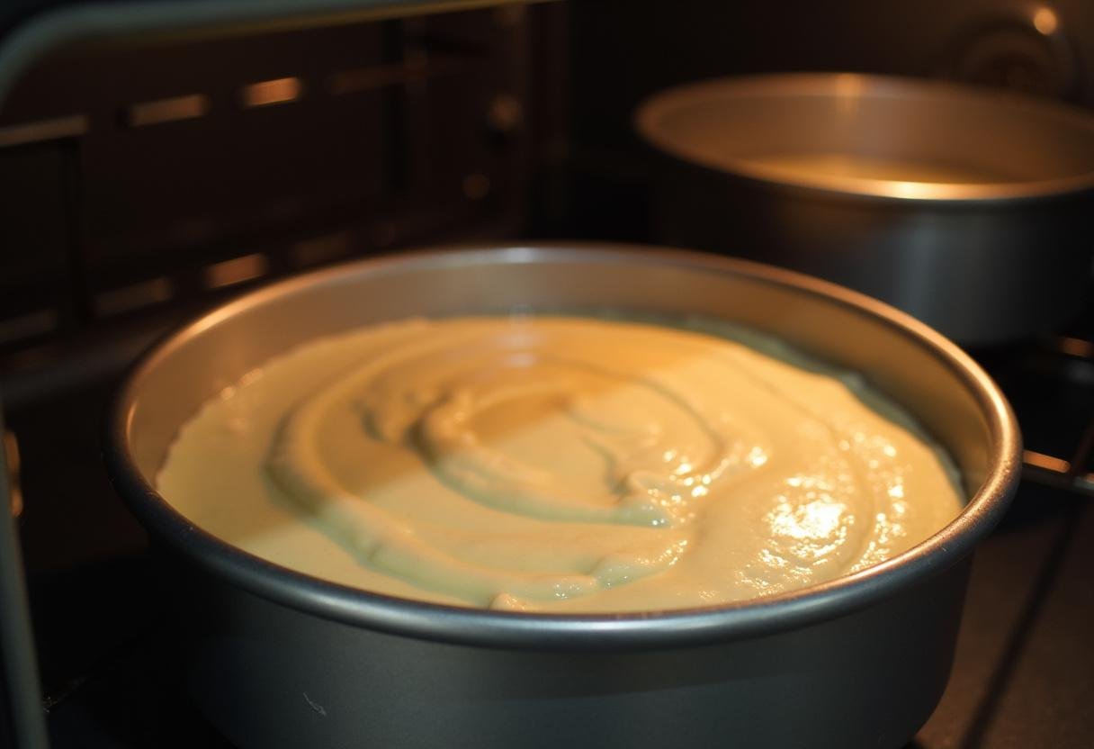 Cake pan filled with Guinness Cake batter before baking in the oven.