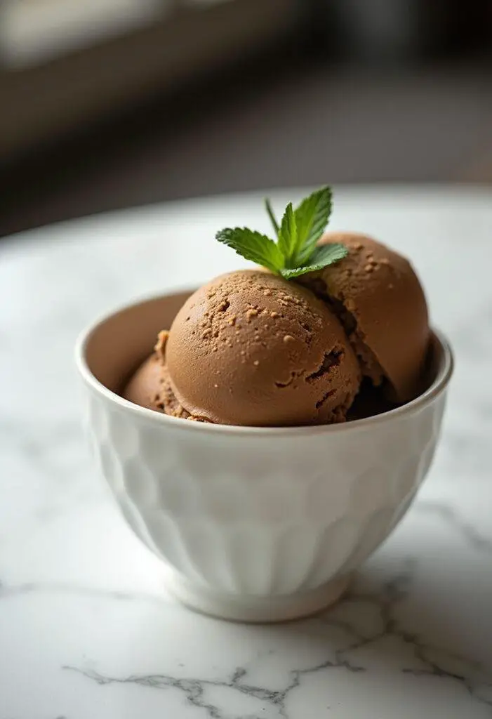 Delicious homemade coffee ice cream served in a bowl, perfect for dessert.