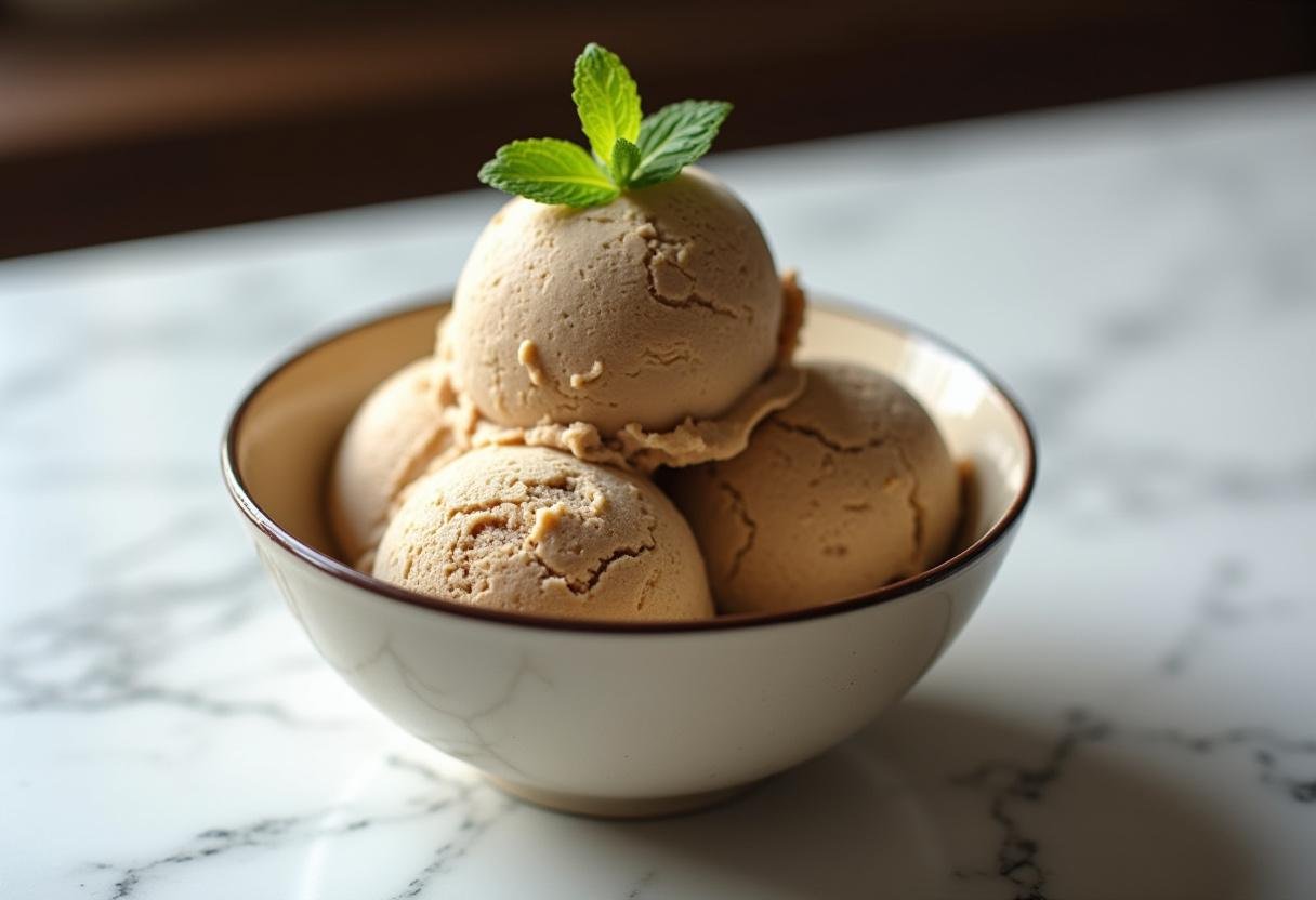 Delicious homemade coffee ice cream served in a bowl, perfect for dessert.