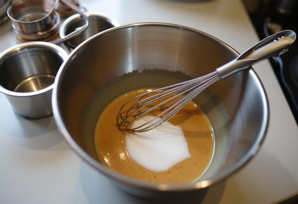 Mixing coffee, cream, and sugar for homemade coffee ice cream preparation.