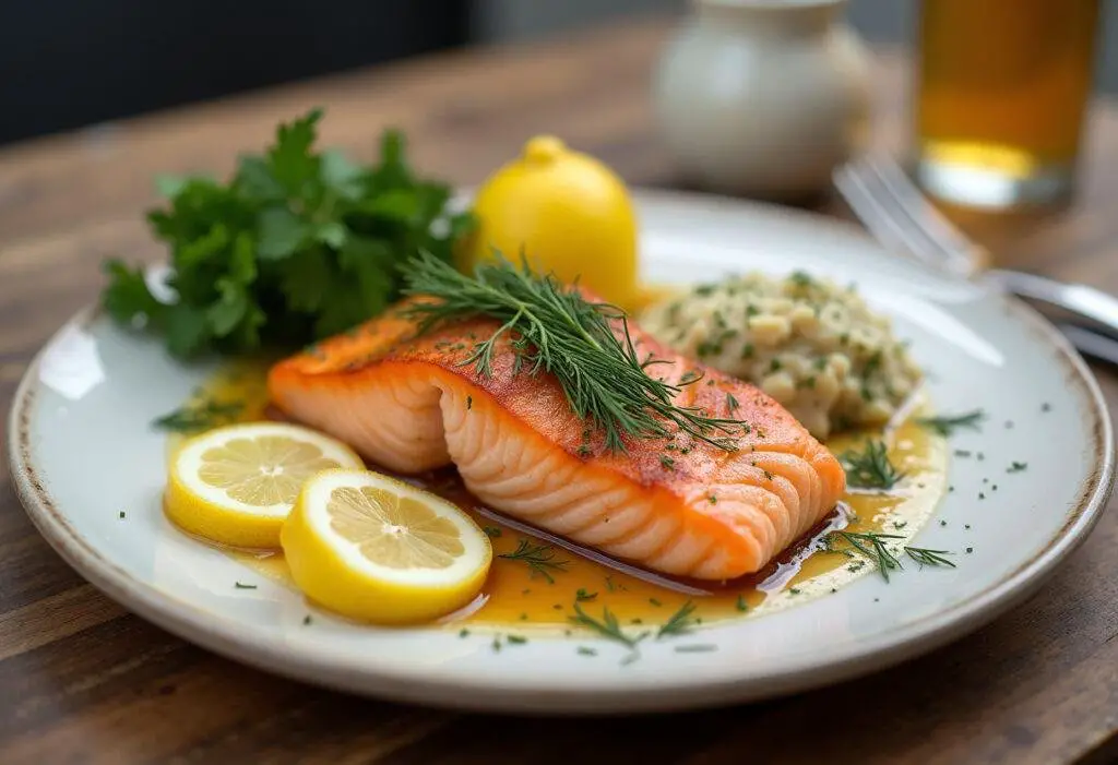 Gourmet Lemon Dill Salmon presentation, perfect for a healthy and delicious meal.