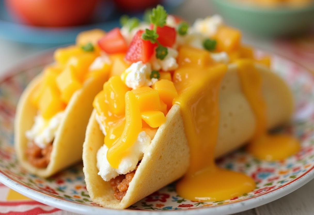 Delicious Mango Cheesecake Taco showcasing fresh mango and cheesecake filling, perfect for dessert.