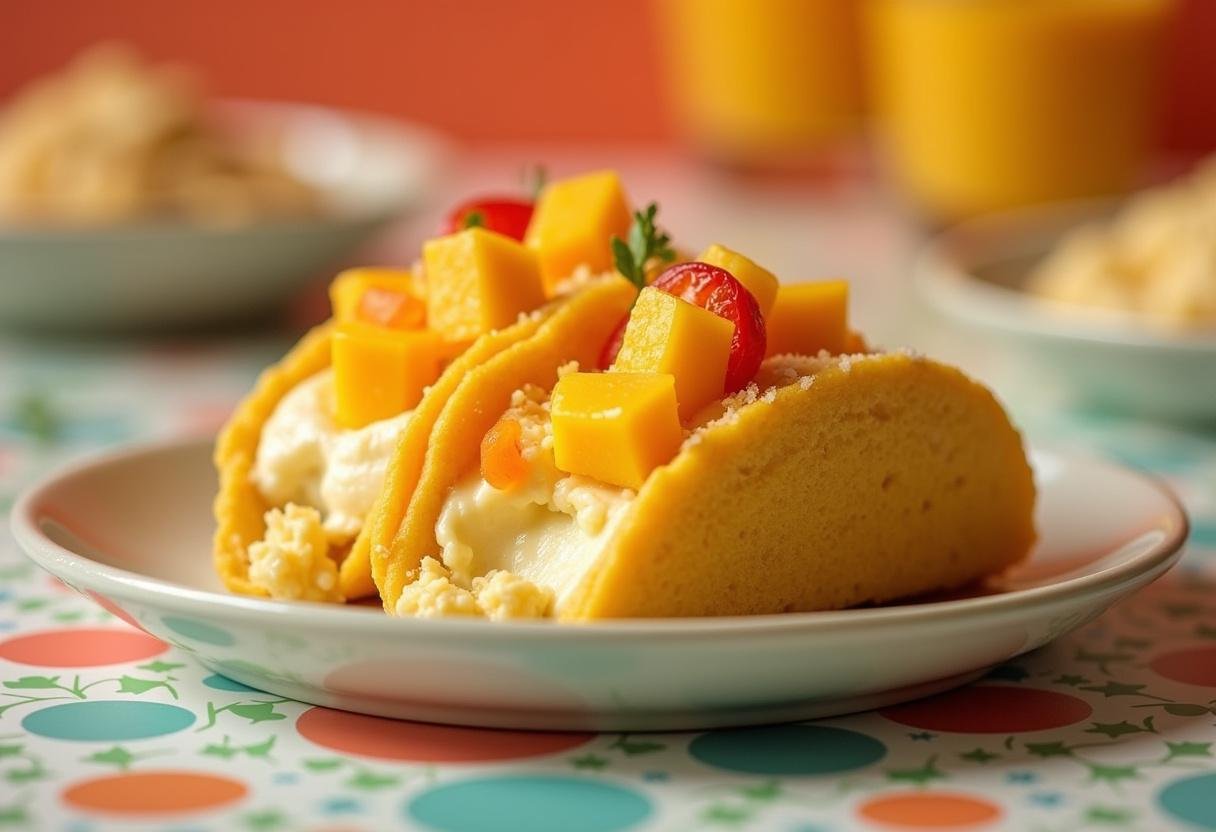 Delicious Mango Cheesecake Taco showcasing fresh mango and cheesecake filling, perfect for dessert.