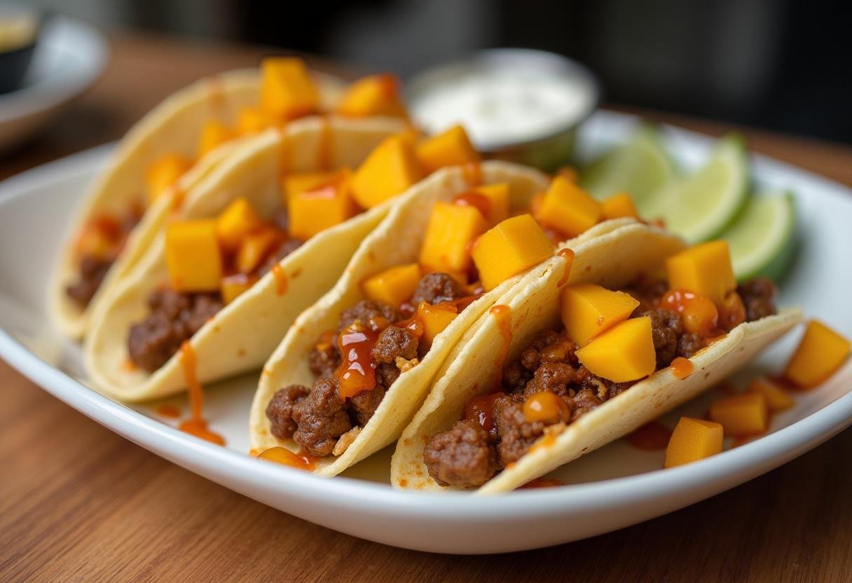 Platter of filled Mango Cheesecake Tacos ready to be enjoyed.