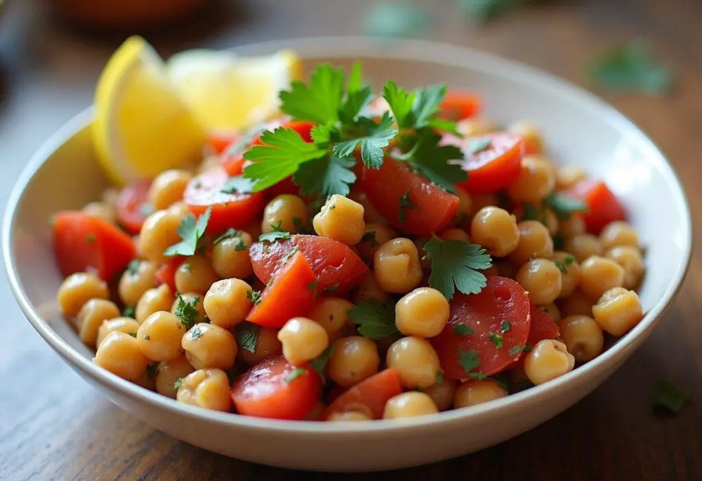 Delicious Mediterranean Chickpea Salad served in a bowl, bursting with vibrant colors and flavors.