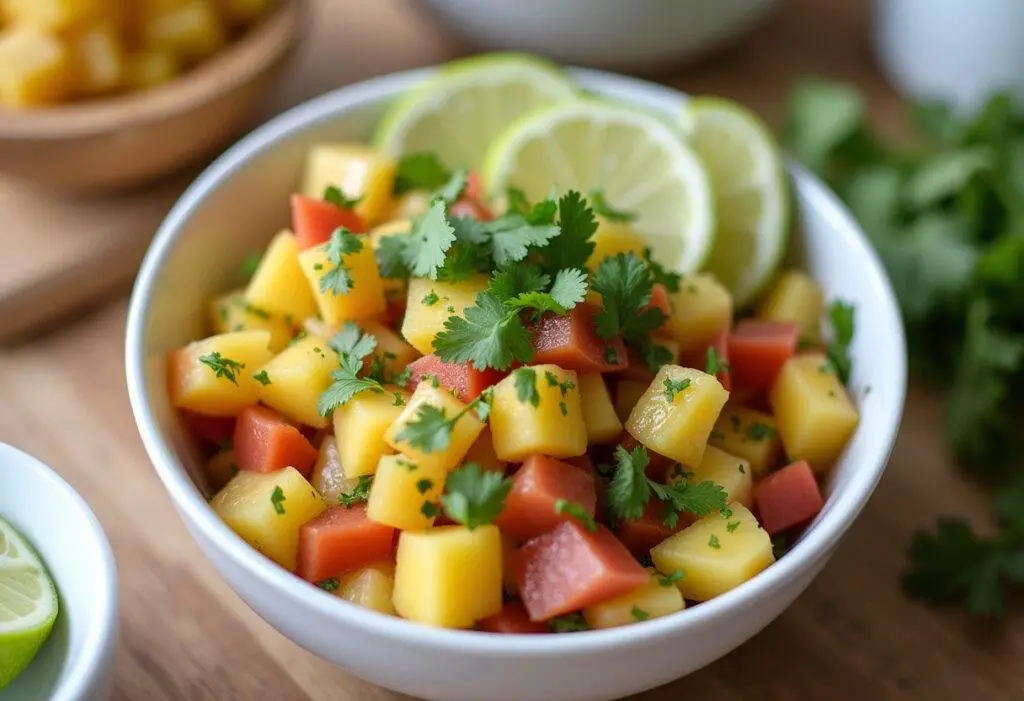 Delicious Pineapple Salsa in a bowl, perfect for summer parties and freshness.