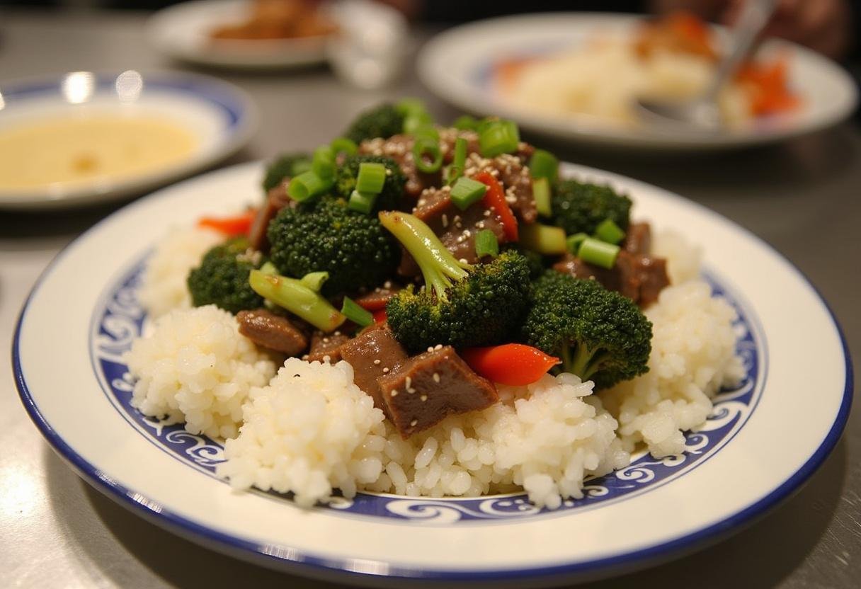 Finished Quick Weeknight Beef and Broccoli Stir-Fry served with rice, perfect for a quick weeknight meal.