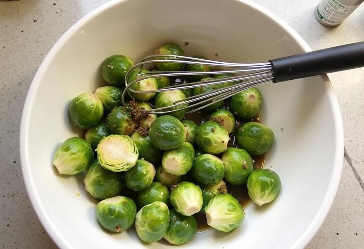 Brussels sprouts tossed with garlic and balsamic vinegar for flavor in Roasted Brussels Sprouts.