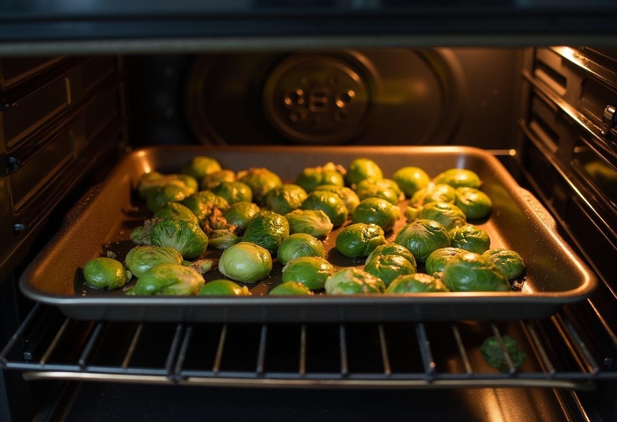 Seasoned Brussels sprouts ready to be roasted in the oven for the perfect texture.