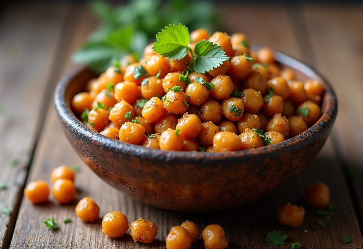 Deliciously roasted chickpeas ready to enjoy as a crunchy snack or healthy appetizer.