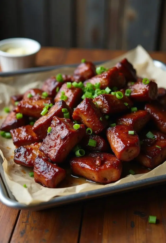Delicious BBQ beef brisket burnt ends served on a platter, ideal for BBQ gatherings.