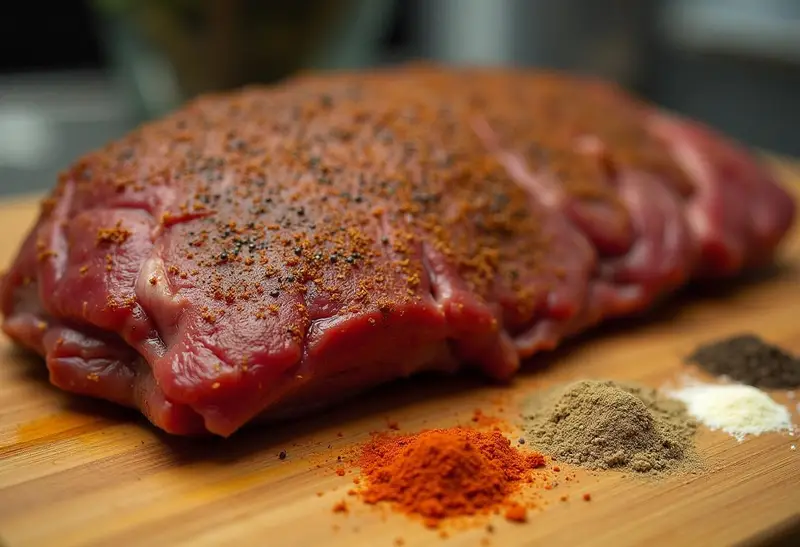 Whole beef brisket seasoned with spices for Smoky BBQ Beef Brisket Burnt Ends.