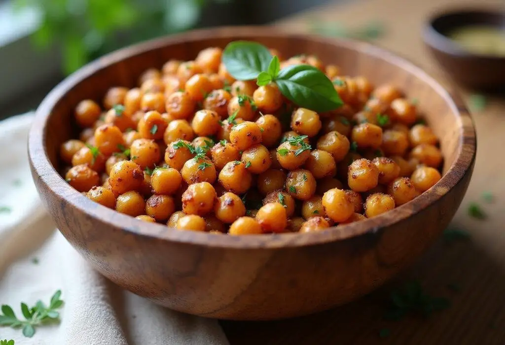 Delicious Spiced Chickpea Snack Mix in a bowl, perfect for healthy snacking.
