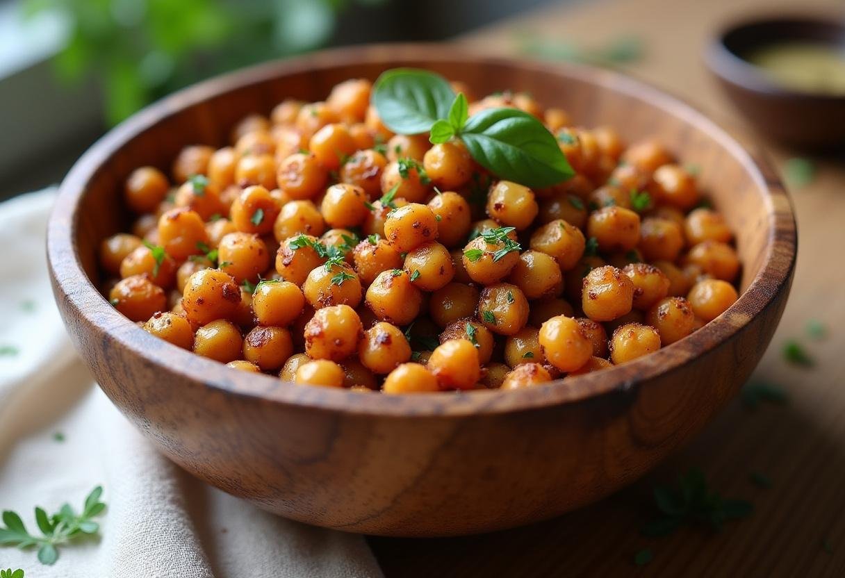 Delicious Spiced Chickpea Snack Mix in a bowl, perfect for healthy snacking.