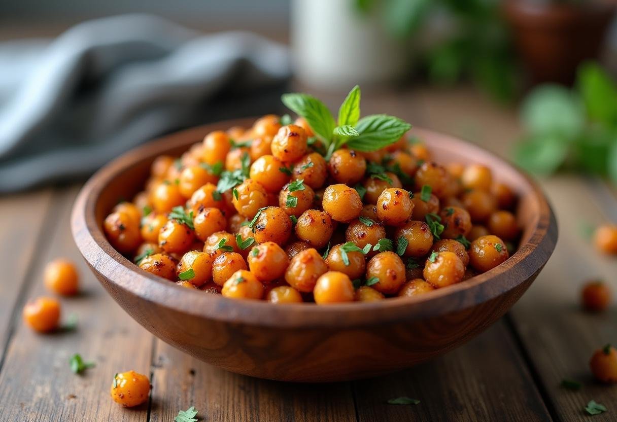 Delicious Spiced Chickpea Snack Mix in a bowl, perfect for healthy snacking.