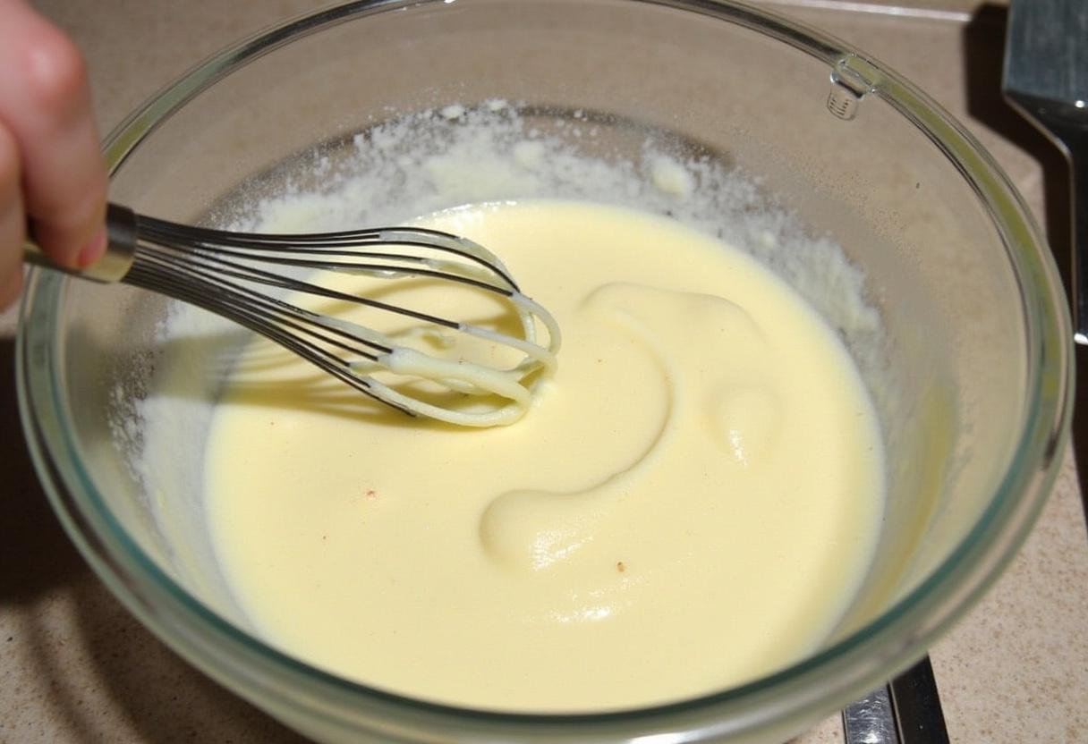 Mixing mascarpone cheese and sugar for Strawberry Tiramisu preparation.