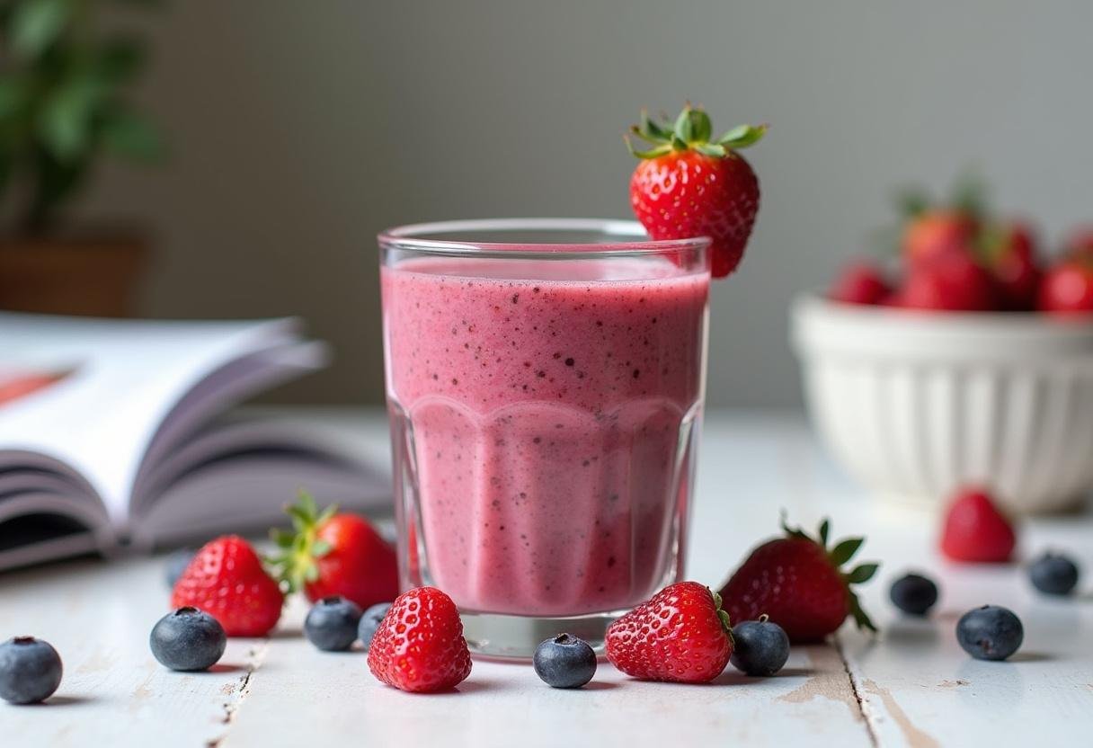 Delicious superfood smoothie served on a beautifully decorated table, ideal for a healthy lifestyle.