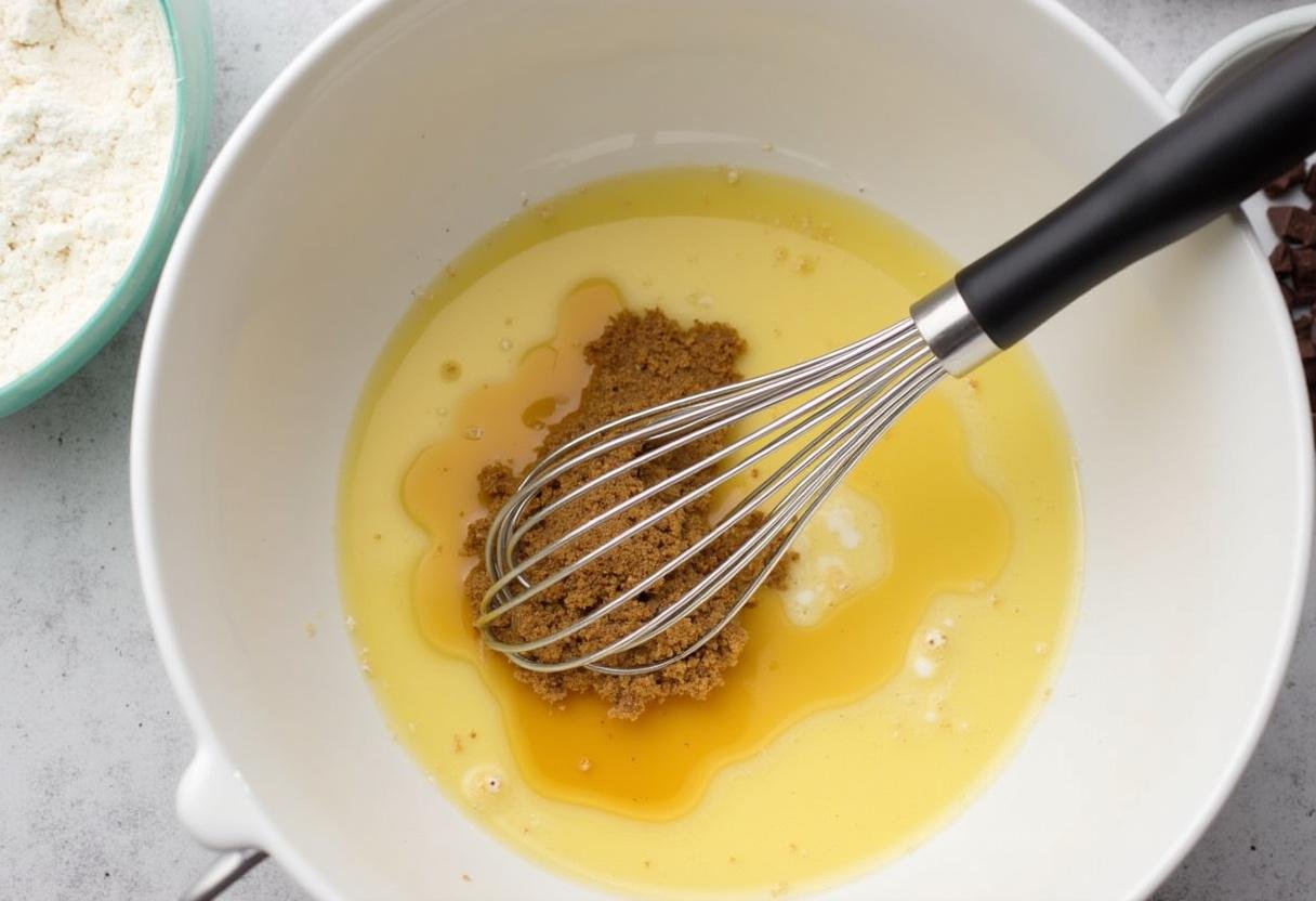 Melted butter and brown sugar mixture for Ultimate Chocolate Chunk Blondies.