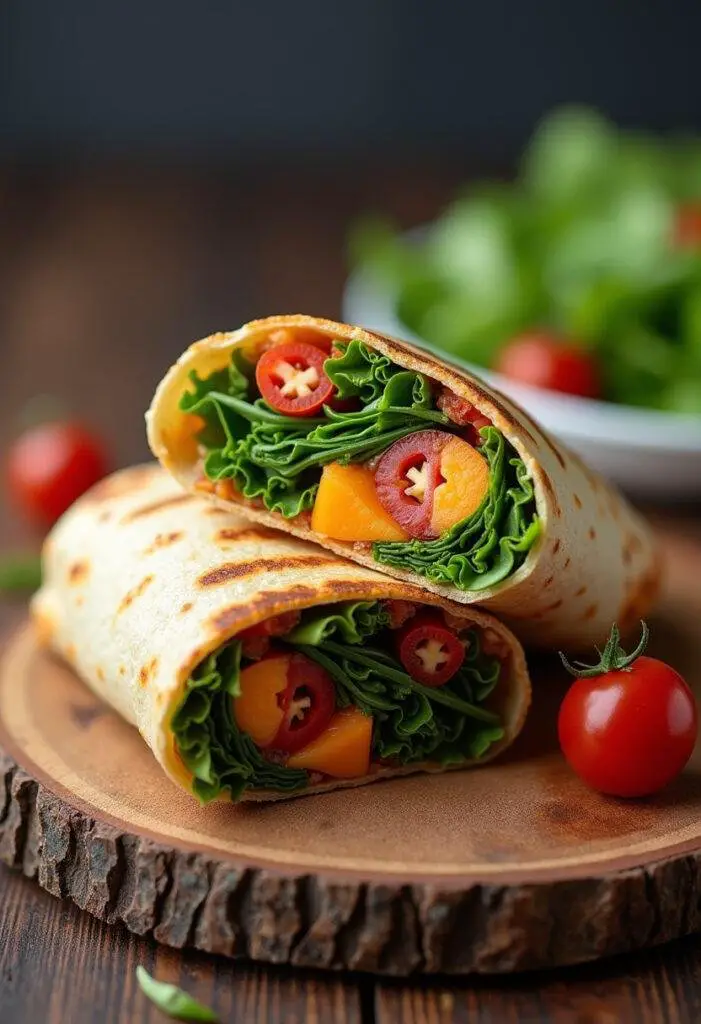 Ultimate Gourmet Grilled Veggie Wrap served with a colorful side salad, perfect for a healthy meal.