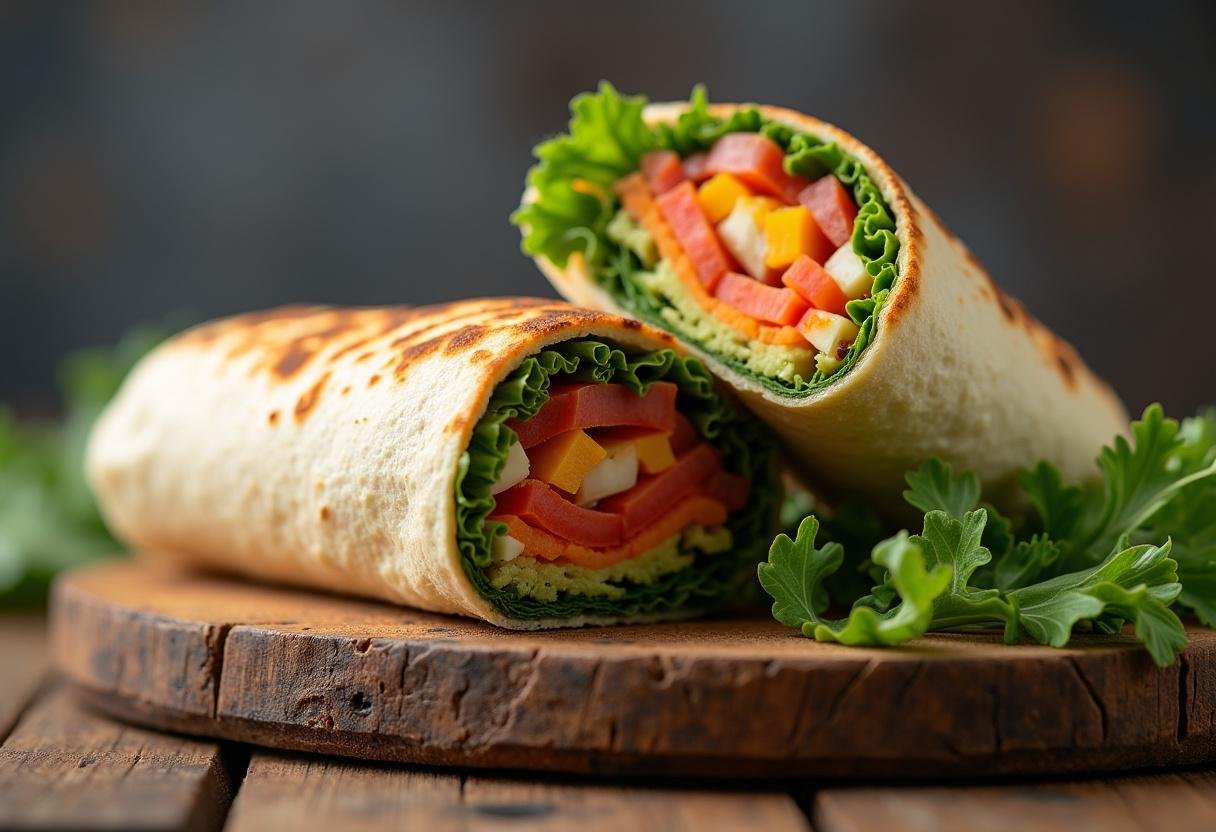 Ultimate Gourmet Grilled Veggie Wrap served with a colorful side salad, perfect for a healthy meal.