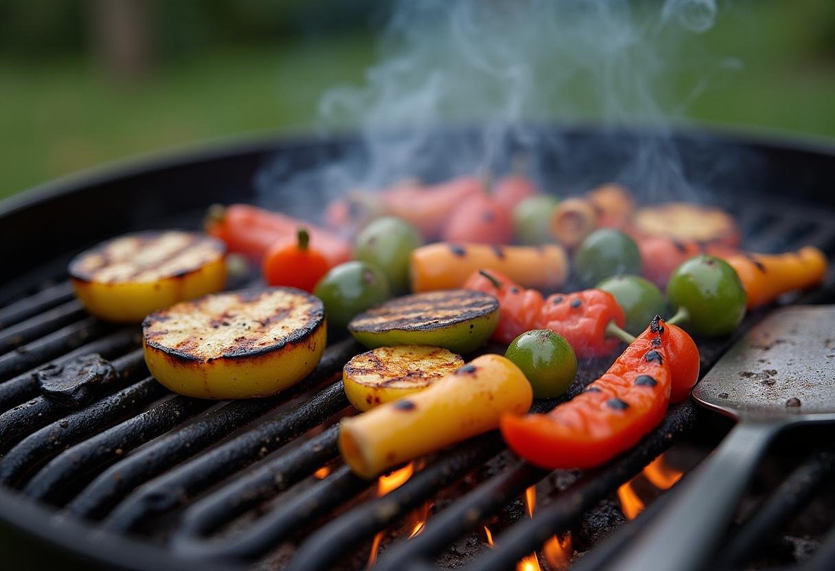 Grilling fresh vegetables for a flavorful Ultimate Gourmet Grilled Veggie Wrap.