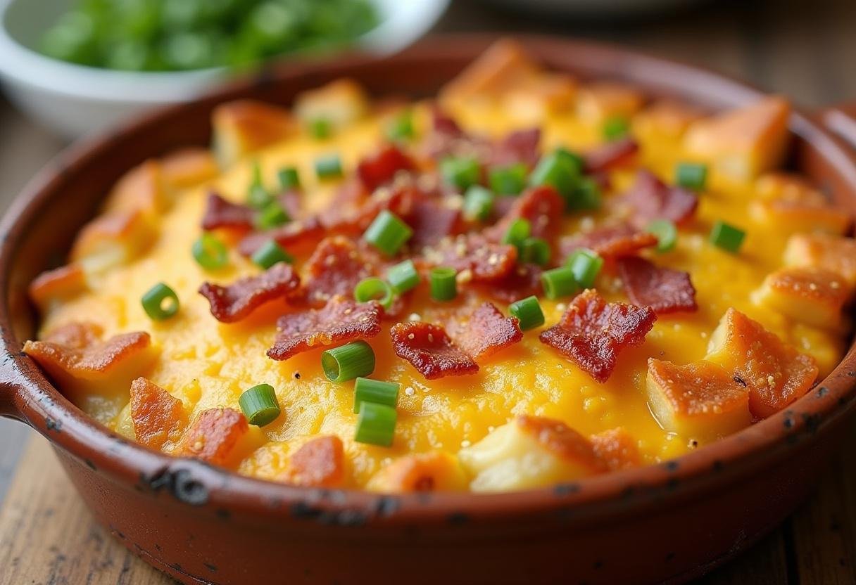 Ultimate Loaded Baked Potato Casserole with crispy toppings, ideal for a hearty family meal.