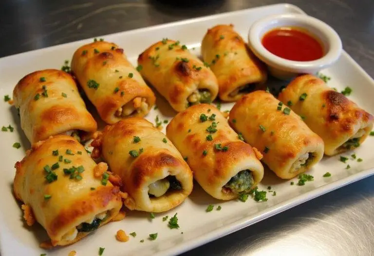 Deliciously baked Ultimate Loaded Veggie Pizza Rolls on a platter, perfect for sharing.