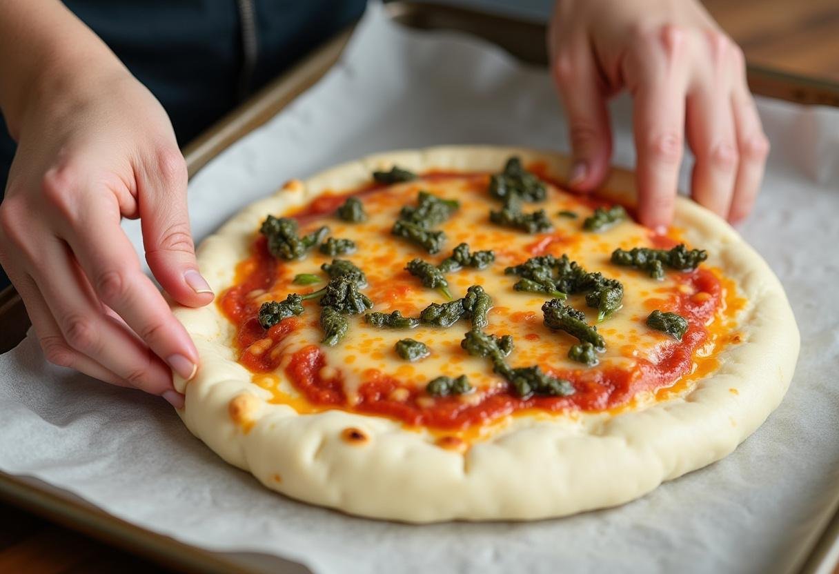 Rolled pizza dough filled with veggies and cheese placed on a baking sheet for Ultimate Loaded Veggie Pizza Rolls.